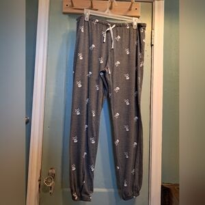 Gray Jogger Pants with White Skull Print